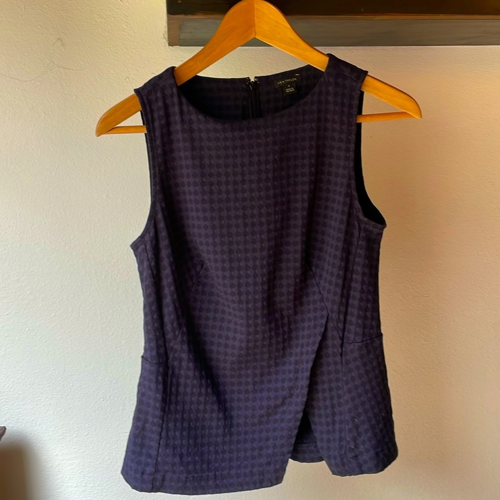 Ann Taylor peplum top, navy and black dotted print